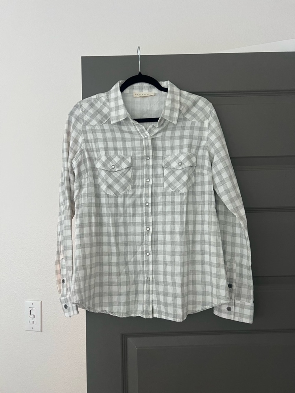 lovestitch Checkered Plaid Snap Front Shirt, Size M